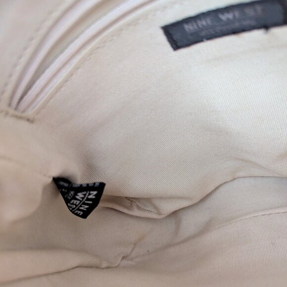 Nine West Shoulder Bag Monogram Gray Taupe Tan Purse Gold Tone Hardware Y2K - Picture 10 of 13